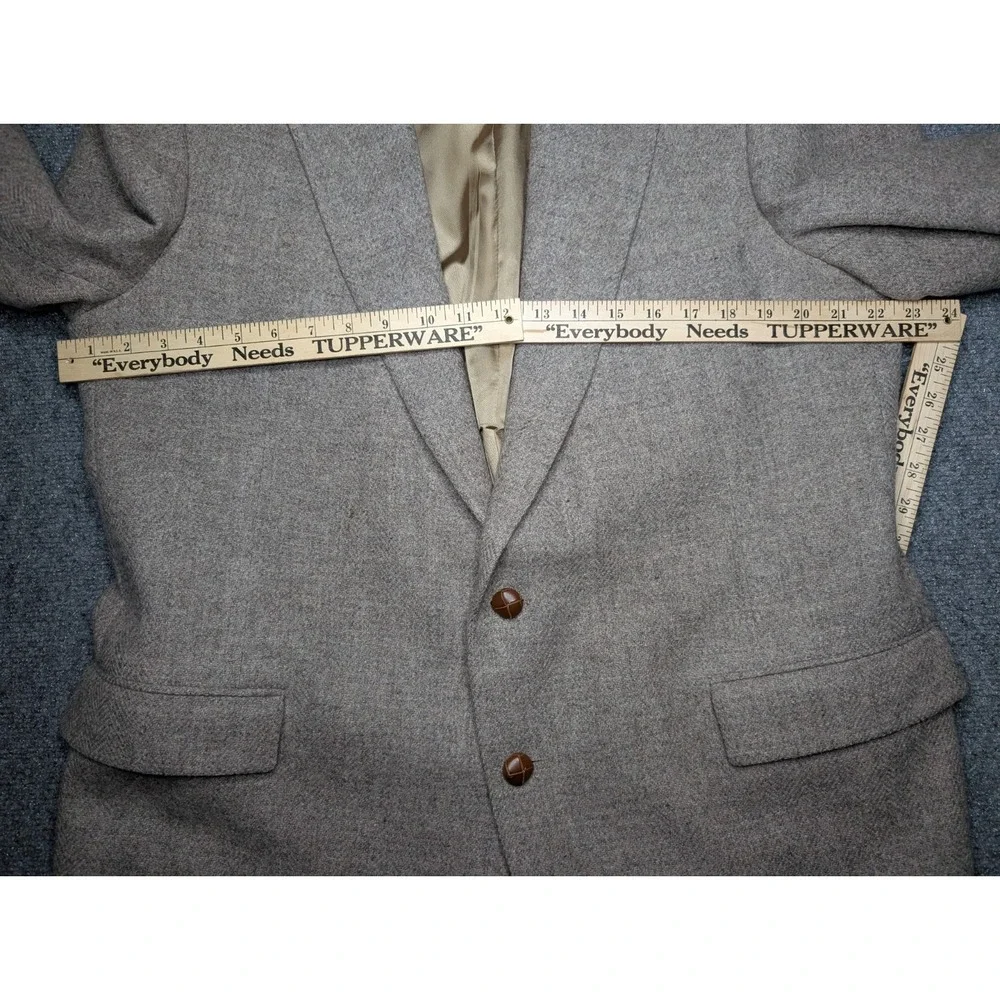 Vintage Roger Stuart 100% Wool Blazer Herringbone Gray Men's Size 46L